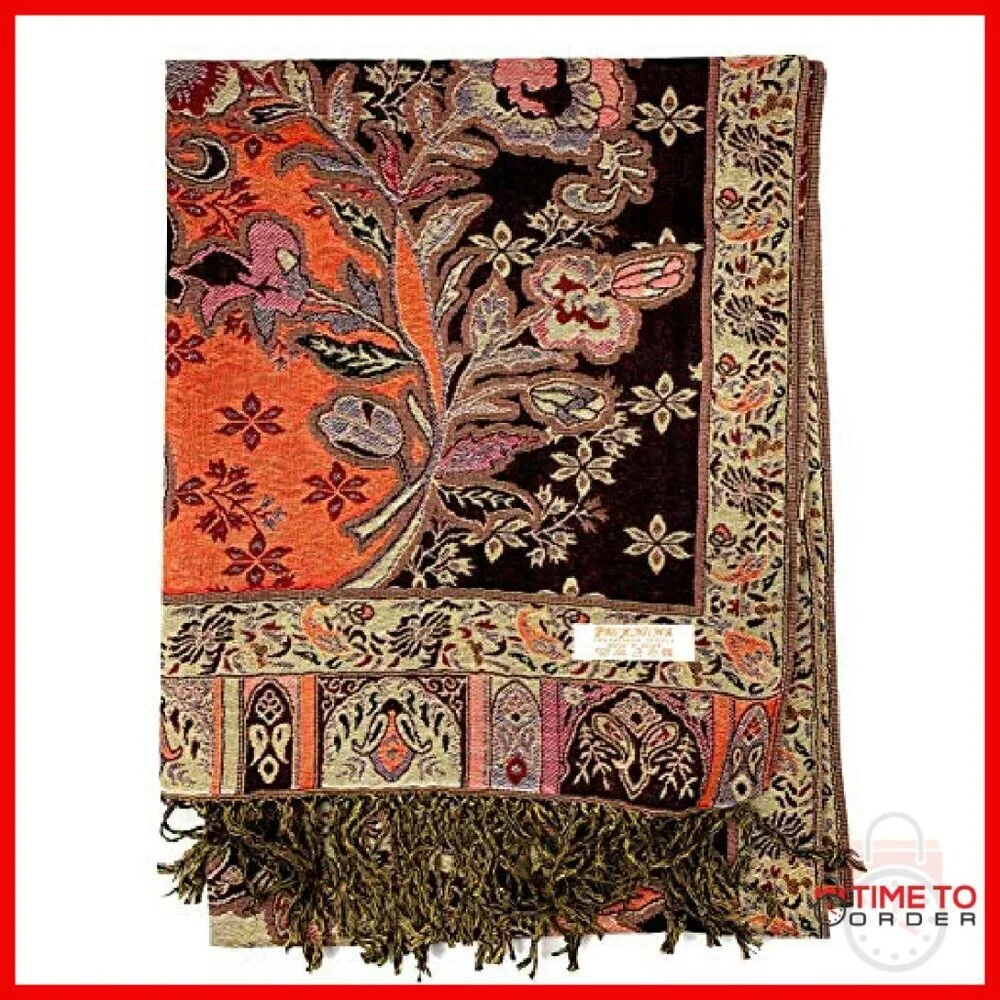 Luxury Pashmina Silk Shawl Wrap with Fringes 67x28 Inches